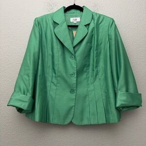 Le Suit Woman Pleated Blazer Jacket Green Size 20W NWT